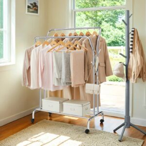 SONGMICS clothes rack on casters, 2 clothes rails, coat rack