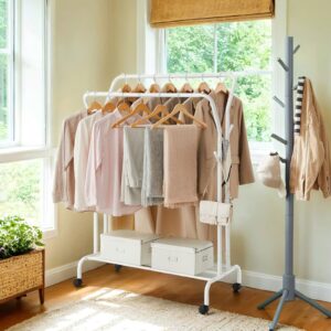 SONGMICS clothes rack on casters, 2 clothes rails, coat rack