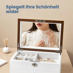 SONGMICS Elegant smykkeskrin med spejl Hvid