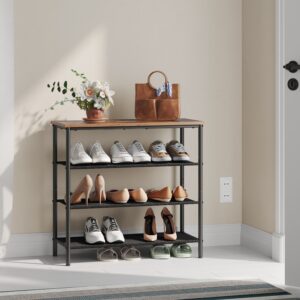 VASAGLE 4-stegs skoställ, platsbesparande design, 3 hyllor av tyg