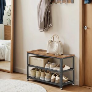 VASAGLE shoe bench with 2 mesh shelves, shoe rack, 30 x 73 x 45 cm
