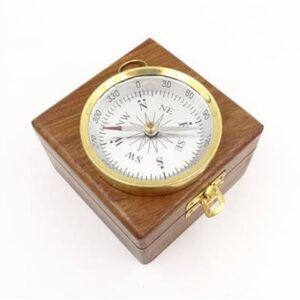 Messingkompas i trækasse - C35A