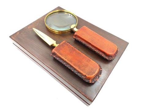 Brass Magnifier and Paper Knife Leather Hand | MFPCSOL - Image 2