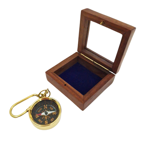 Brass key ring - compass in wooden box with glass top - KR30 - Image 3