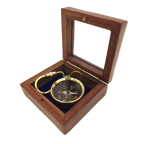 Brass key ring - compass in wooden box with glass top - KR30 - Image 4