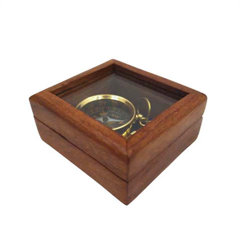 Brass key ring - compass in wooden box with glass top - KR30 - Image 5
