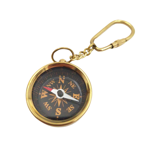 Brass key ring - compass in wooden box with glass top - KR30 - Image 6