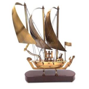 Large brass ship on a wooden base - 38cm - N-3615B