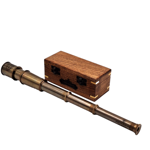Brass telescope in a wooden box - 35609ZS
