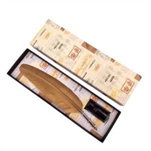 Calligraphy Set - Golden Quill Pen with Nib + Ink - 7262