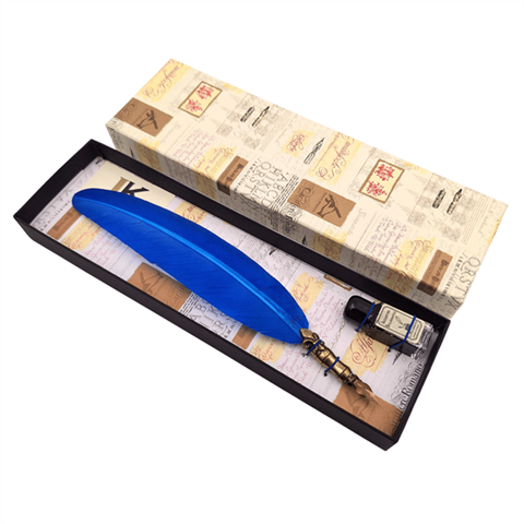 Calligraphy Gift Set - Blue Quill Pen with Nib + Ink - 7651 - Image 3