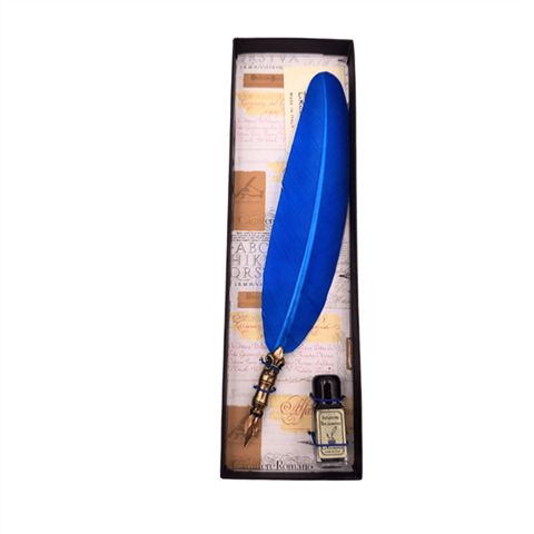 Calligraphy Gift Set - Blue Quill Pen with Nib + Ink - 7651 - Image 4