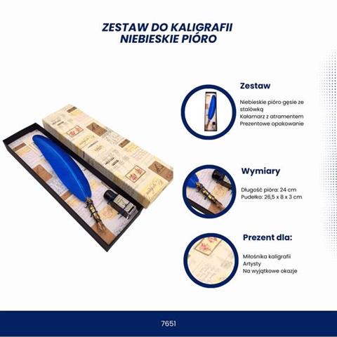 Calligraphy Gift Set - Blue Quill Pen with Nib + Ink - 7651 - Image 2