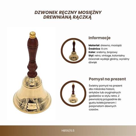 Brass Hand Bell with Wooden Handle – Retro Style 9 cm – HB56/6.5 - Image 3