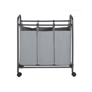 SONGMICS laundry basket 3 compartments, set of 2, laundry collector with casters, gray