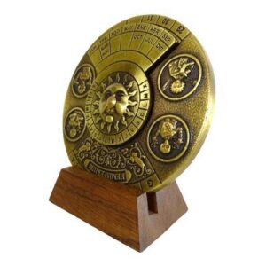 Brass Perpetual Calendar on wooden base - H27