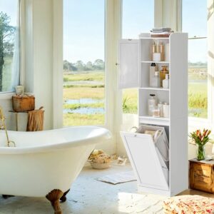 VASAGLE kylpyhuonekaappi pyykkikorilla 40 x 40 x 170 cm