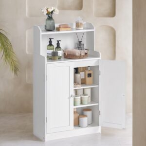 VASAGLE kylpyhuoneen kaappi, 2-ovinen kylpyhuoneen kaappi, 2 säädettävää hyllyä