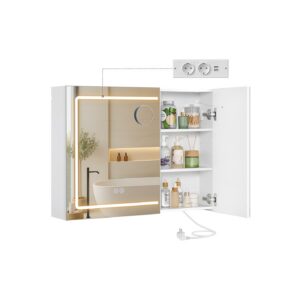 VASAGLE Spegelskåp med belysning och eluttag