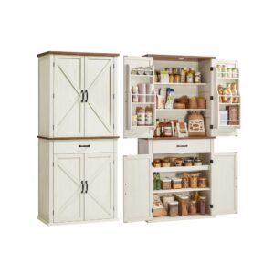 VASAGLE Tall country-style kitchen cabinet with sliding doors and shelves