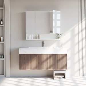 VASAGLE kylpyhuonekaappi 3 ovella, kylpyhuonekaappi, peilikaappi