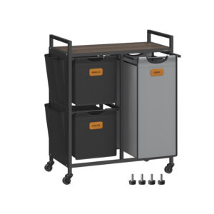 VASAGLE vasket?jskurv med 3 rum, kastanjebrun-bl?ksort-duvegr?