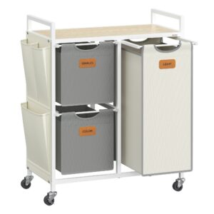 VASAGLE vasket?jskurv med 3 rum naturbeige-duvegr?-cremehvid