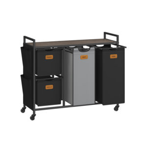 VASAGLE vasket?jskurv med 4 rum, kastanjebrun-bl?ksort-duegr?