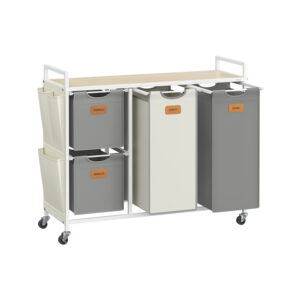 VASAGLE vasket?jskurv med 4 rum, naturbeige-duvegr?-cremehvid