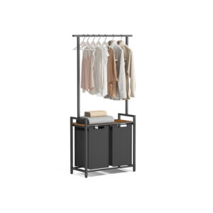 VASAGLE vasket?jskurv 2 x 46 liter med t?jstang og hylde 73 x 33 x 177 cm