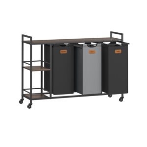 VASAGLE vasket?jskurv med 3 rum, hjul og aftagelige poser