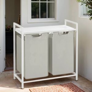 VASAGLE vasket?jskurv med 2 rum, vasket?jskurv med hylde, vasket?jsboks