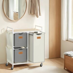 VASAGLE vasket?jskurv med 3 rum naturbeige-duvegr?-cremehvid