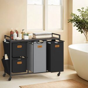 VASAGLE vasket?jskurv 4 rum kastanjebrun-bl?k sort-duvegr?