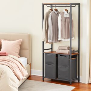 VASAGLE vasket?jskurv med garderobestativ 2 rum vintagebrun-klassisk sort