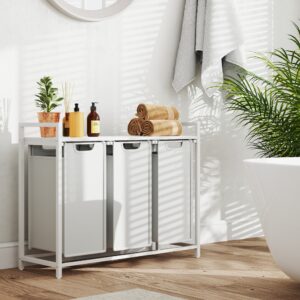 VASAGLE vasket?jskurv med 3 rum, vasket?jskurv med hylde, vasket?jsboks