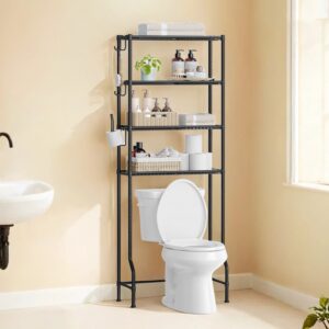 SONGMICS 4-etagers toiletreol med kroge, pladsbesparende, sort