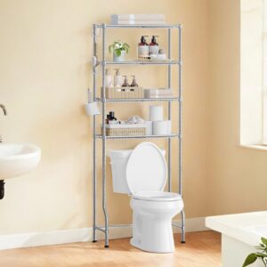 SONGMICS 4-etagers toiletreol med hylder og kroge, duvegr?