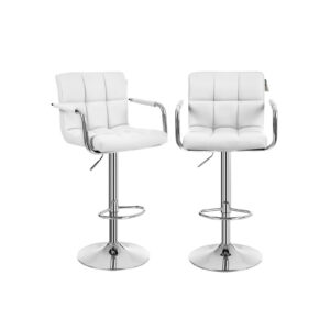 SONGMICS Bar Stools with Armrests, 2 pcs, White