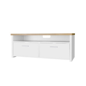 VASAGLE TV stand with folding doors, white/natural color
