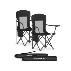 SONGMICS Camping Chair Set of 2 with Adjustable Armrests, Ink Black