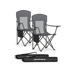 SONGMICS Camping Chair 2-Piece Set with Adjustable Armrests Slate Gray