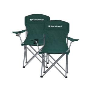 SONGMICS Camping Chair 2-Piece Set with Cup Holder, Dark Green