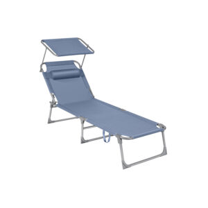 SONGMICS Foldable Sun Lounger with Sunshade, Blue