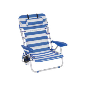 SONGMICS beach chair with removable headrest, set of 2, blue and white striped