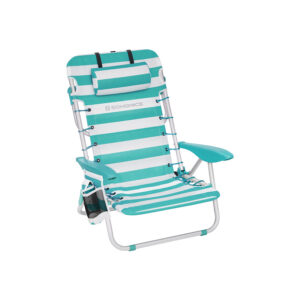 SONGMICS beach chair with removable headrest, set of 2, green and white striped