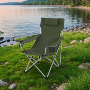 SONGMICS folding camping chair, folding chair with armrests, headrest, and cup holders
