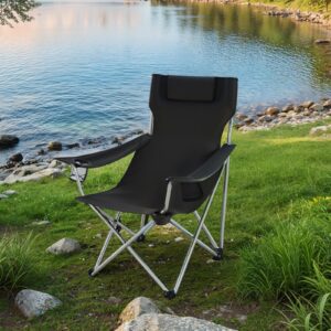 SONGMICS folding camping chair, folding chair with armrests, headrest, and cup holders