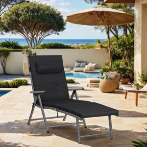 SONGMICS Foldable Sun Lounger with 6 cm Thick Mattress, Garden Chair, Removable Cushion