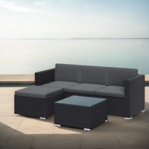 SONGMICS havem?bels?t, terrasse m?bler af PE-polyrattan, altanm?bler med hynder og glasbord